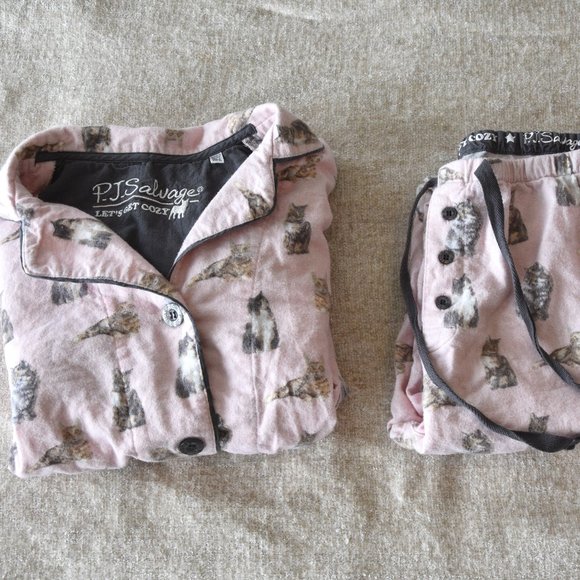 P.J. Salvage Pink Feline Cats Soft Pajamas Set with Gray Trim Size S - Picture 3 of 14